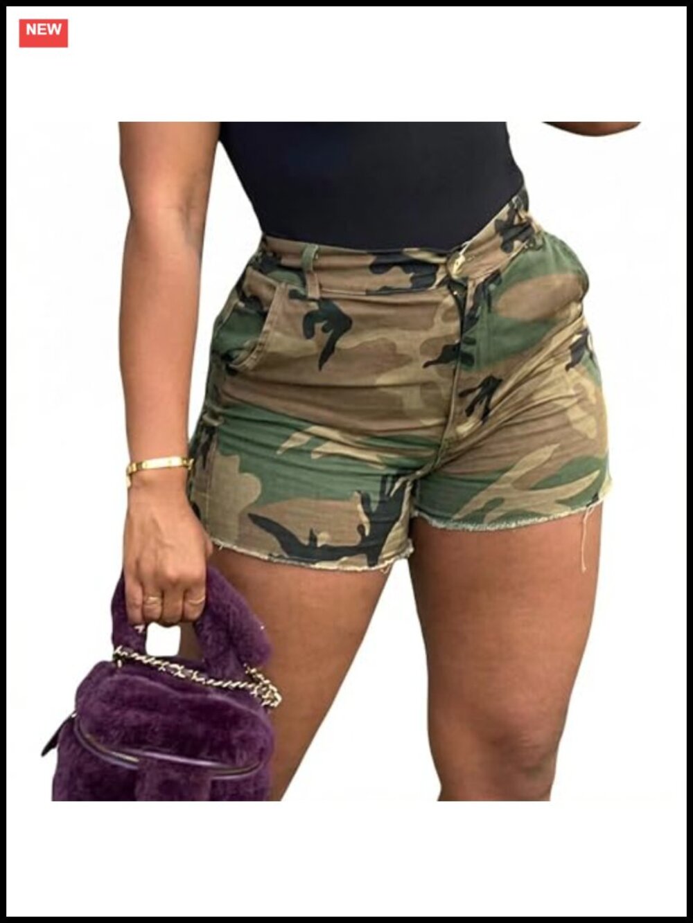 High Waisted Camo Cargo Shorts Ripped Frayed Army Fatigue Pockets